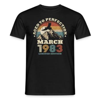 40th birthday - March 1983 - 40 years old - Men's T-Shirt - black - Front - AI Model Male 178 light (178cm)