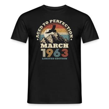 60th birthday - March 1963 - 60 years old - Men's T-Shirt - black - Front - AI Model Male 178 light (178cm)