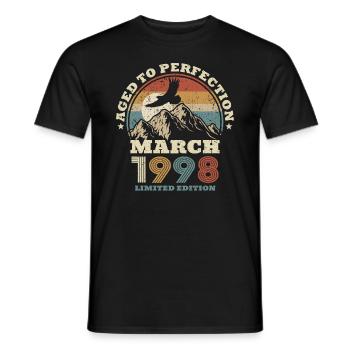 25th birthday - March 1998 - 25 years old - Men's T-Shirt - black - Front - AI Model Male 178 light (178cm)
