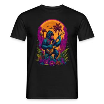 Gorille cool jouant de la guitare électrique sous les palmiers - T-shirt homme - noir - Devant - AI Model Male 178 light (178cm)