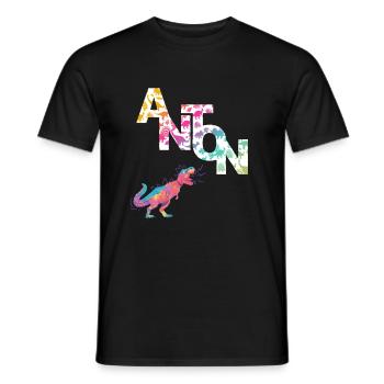 ANTON - Schöner Jungen Name mit Dinosaurier - Männer T-Shirt - Schwarz - Vorne - AI Model Male 178 light (178cm)