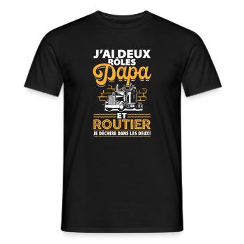 Papa Routier - J'ai Deux Rôles Papa Et Routier - Männer T-Shirt - Schwarz - Vorne - AI Model Male 178 light (178cm)