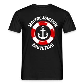 Maître nageur 02 - T-shirt homme - noir - Devant - AI Model Male 178 light (178cm)
