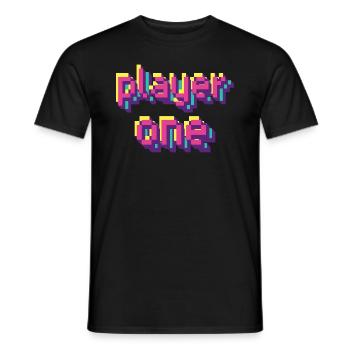 player one gamer 80s 90s style retro shirt - Men's T-Shirt - black - Front - AI Model Male 178 light (178cm)