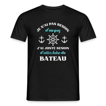 besoin psy bateau homme humour capitaine drole - T-shirt homme - noir - Devant - AI Model Male 178 light (178cm)