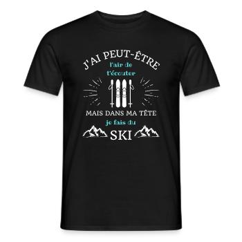 dans ma tête ski homme humour skieur montagne - T-shirt homme - noir - Devant - AI Model Male 178 light (178cm)