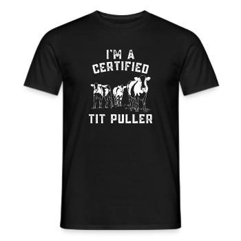 I'm A Certified Tit Puller Funny Cow Farmer - Men's T-Shirt - black - Front - AI Model Male 178 light (178cm)