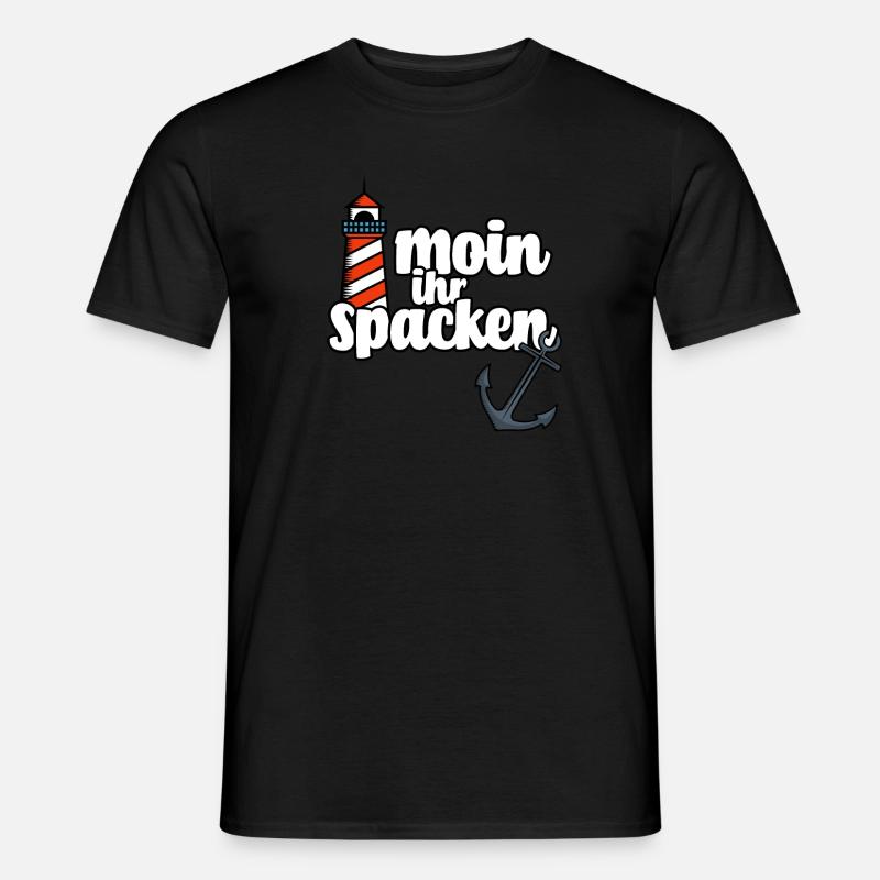 Moin ihr Spacken - Leuchtturm & Anker Geschenk - Männer T-Shirt - Schwarz