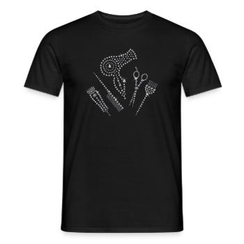Haarstyliste Salon Schort Strass Schaarkam H - Heren T-shirt - zwart - Voor - AI Model Male 178 light (178cm)
