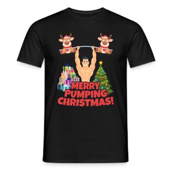 Merry pumping Christmas Weihnachten Fitness - Men's T-Shirt - black - Front - AI Model Male 178 light (178cm)