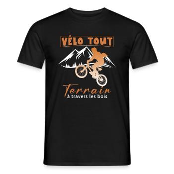 Vélo tout terrain à travers les bois - T-shirt homme - noir - Devant - AI Model Male 178 light (178cm)