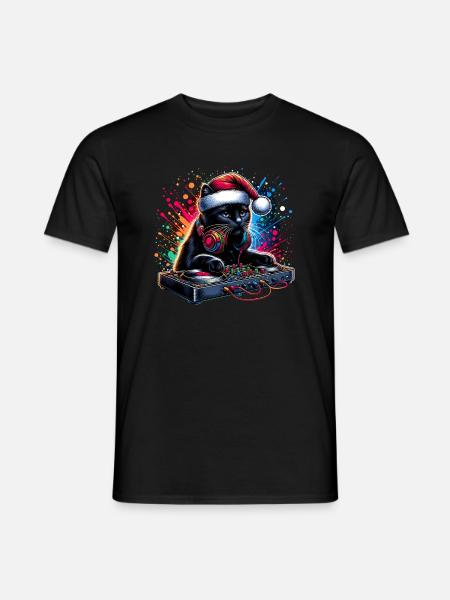 Katze Katzen DJ Musik Weihnachten Christmas - Männer T-Shirt - Schwarz