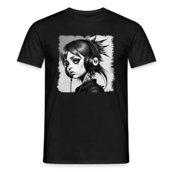 Fille punk avec des écouteurs HerzAufShirt, H.A.S.H. - T-shirt homme - noir - Devant - AI Model Male 178 light (178cm)