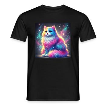 Chat magique de la galaxie dans l’univers - T-shirt homme - noir - Devant - AI Model Male 178 light (178cm)