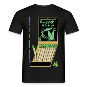 UFO Invasion Vintage Poster Design - Men's T-Shirt - black - Front - AI Model Male 178 light (178cm)