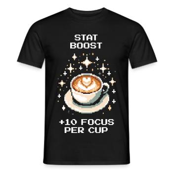 Boost de statistiques : +10 de concentration par tasse | Café - T-shirt homme - noir - Devant - AI Model Male 178 light (178cm)