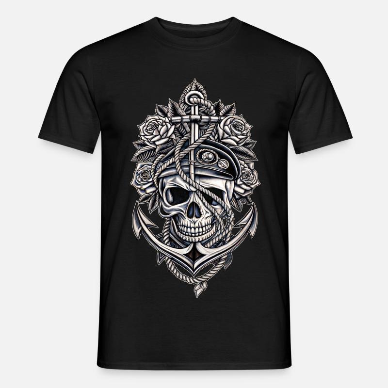 Navy Totenkopf Anker Gothic Totenschädel - Männer T-Shirt - Schwarz