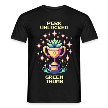 Perk Unlocked | Green Thumb | Gamer Humor - Men's T-Shirt - black - Front - AI Model Male 178 light (178cm)