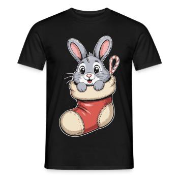 Lapin de Noël en chaussette câline - T-shirt homme - noir - Devant - AI Model Male 178 light (178cm)
