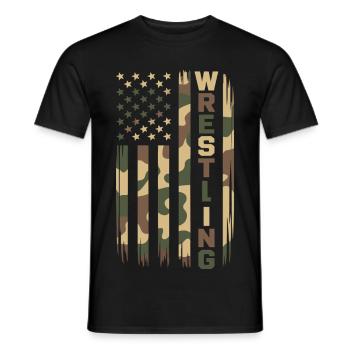 Wrestling USA Flag Camo Patriot Design - Men's T-Shirt - black - Front - AI Model Male 178 light (178cm)