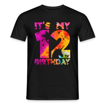 12E ANNIVERSAIRE LICORNE C’EST MON 12E ANNIVERSAIRE - T-shirt homme - noir - Devant - AI Model Male 178 light (178cm)