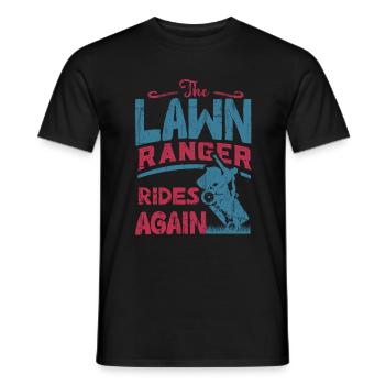 We Ride At Dawn Dad Lawn Mower Make Laugh Day Yard - Men's T-Shirt - black - Front - AI Model Male 178 light (178cm)