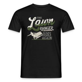 We Ride At Dawn Dad Lawn Mower Make Laugh Day Yard - Men's T-Shirt - black - Front - AI Model Male 178 light (178cm)