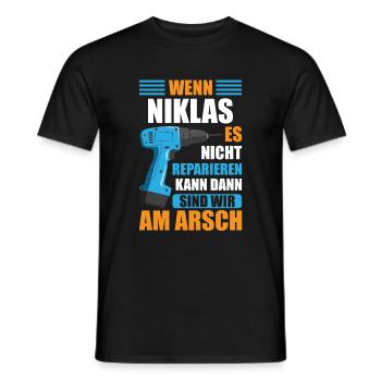 Niklas Vorname Name Geburtstag Reparieren - Männer T-Shirt - Schwarz - Vorne - AI Model Male 178 light (178cm)
