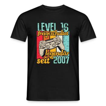 Level 16 freigeschaltet legendär seit 2007 - Männer T-Shirt - Schwarz - Vorne - AI Model Male 178 light (178cm)