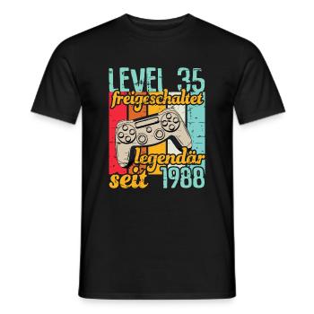 Level 35 freigeschaltet legendär seit 1988 - Männer T-Shirt - Schwarz - Vorne - AI Model Male 178 light (178cm)