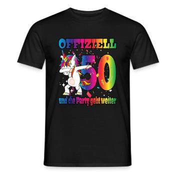 Offiziell 50 und die Party geht weiter - Einhorn - Männer T-Shirt - Schwarz - Vorne - AI Model Male 178 light (178cm)