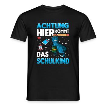 Achtung hier kommt das Schulkind Einschulung dino - Männer T-Shirt - Schwarz - Vorne - AI Model Male 178 light (178cm)