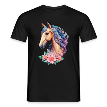 Flower horse for girls in pastel shades - Men's T-Shirt - black - Front - AI Model Male 178 light (178cm)