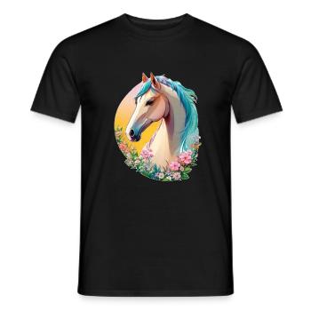 Flower Horse Art avec Cute Pony Horse Animal - T-shirt homme - noir - Devant - AI Model Male 178 light (178cm)