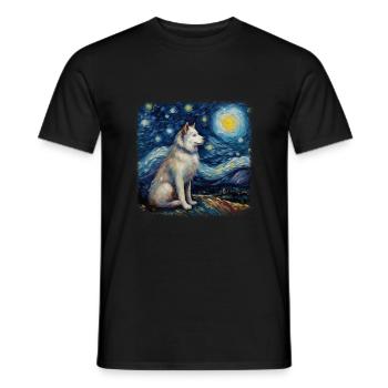 Malamute d’Alaska Van Gogh nuit étoilée - T-shirt homme - noir - Devant - AI Model Male 178 light (178cm)