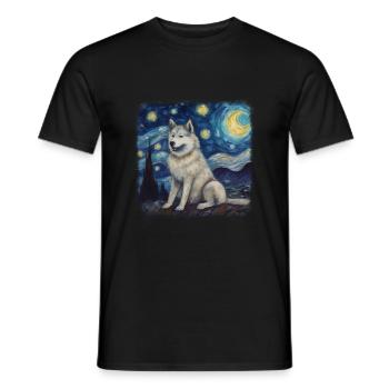 Malamute d’Alaska Van Gogh nuit étoilée - T-shirt homme - noir - Devant - AI Model Male 178 light (178cm)