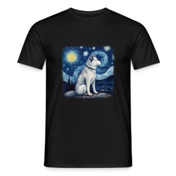 Malamute d’Alaska Van Gogh nuit étoilée - T-shirt homme - noir - Devant - AI Model Male 178 light (178cm)