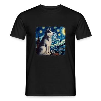 Malamute d’Alaska Van Gogh nuit étoilée - T-shirt homme - noir - Devant - AI Model Male 178 light (178cm)