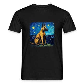 Belgian Malinois Van gogh starry night - Men's T-Shirt - black - Front - AI Model Male 178 light (178cm)