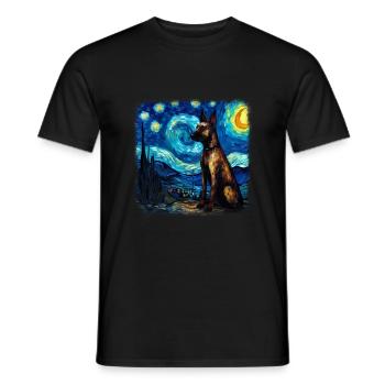 Belgian Malinois Van gogh starry night - Men's T-Shirt - black - Front - AI Model Male 178 light (178cm)