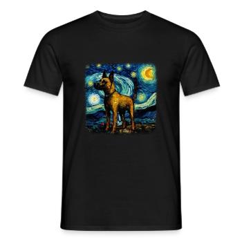 Belgian Malinois Van gogh starry night - Men's T-Shirt - black - Front - AI Model Male 178 light (178cm)