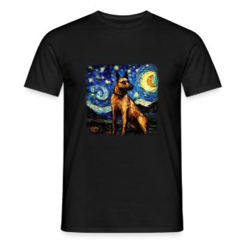 Belgian Malinois Van gogh starry night - Men's T-Shirt - black - Front - AI Model Male 178 light (178cm)