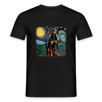 Black and Tan Coonhound Van gogh nuit étoilée - T-shirt homme - noir - Devant - AI Model Male 178 light (178cm)