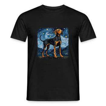 Black and Tan Coonhound Van gogh nuit étoilée - T-shirt homme - noir - Devant - AI Model Male 178 light (178cm)