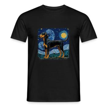Black and Tan Coonhound Van gogh nuit étoilée - T-shirt homme - noir - Devant - AI Model Male 178 light (178cm)