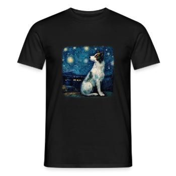 Border Collie Van gogh starry night - Men's T-Shirt - black - Front - AI Model Male 178 light (178cm)