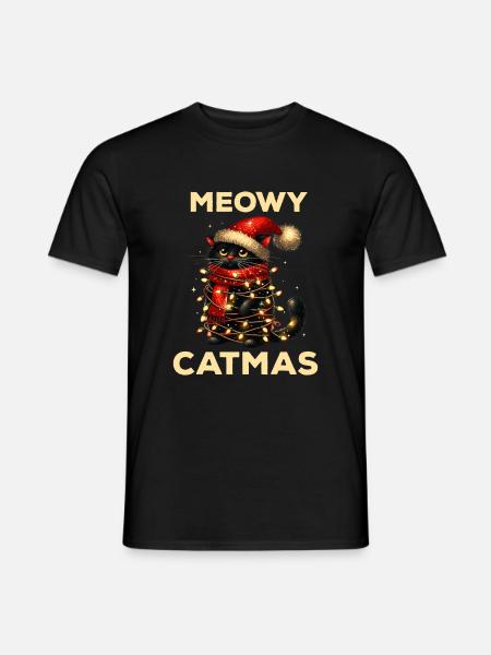 Weihnachten Katze Christmas Katzen Weihnachtsmann - Männer T-Shirt - Schwarz