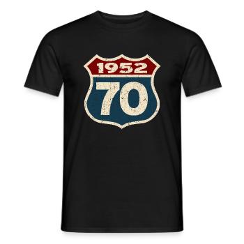 Born in 1952 - 70 years - Men's T-Shirt - black - Front - AI Model Male 178 light (178cm)