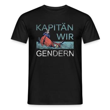 Kapitän wir Gendern - Lustiges Sprüche Sächsisch - Männer T-Shirt - Schwarz - Vorne - AI Model Male 178 light (178cm)