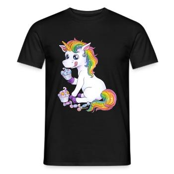 Niedliches Einhorn Regenbogen mit Süßem Cupcake - Männer T-Shirt - Schwarz - Vorne - AI Model Male 178 light (178cm)